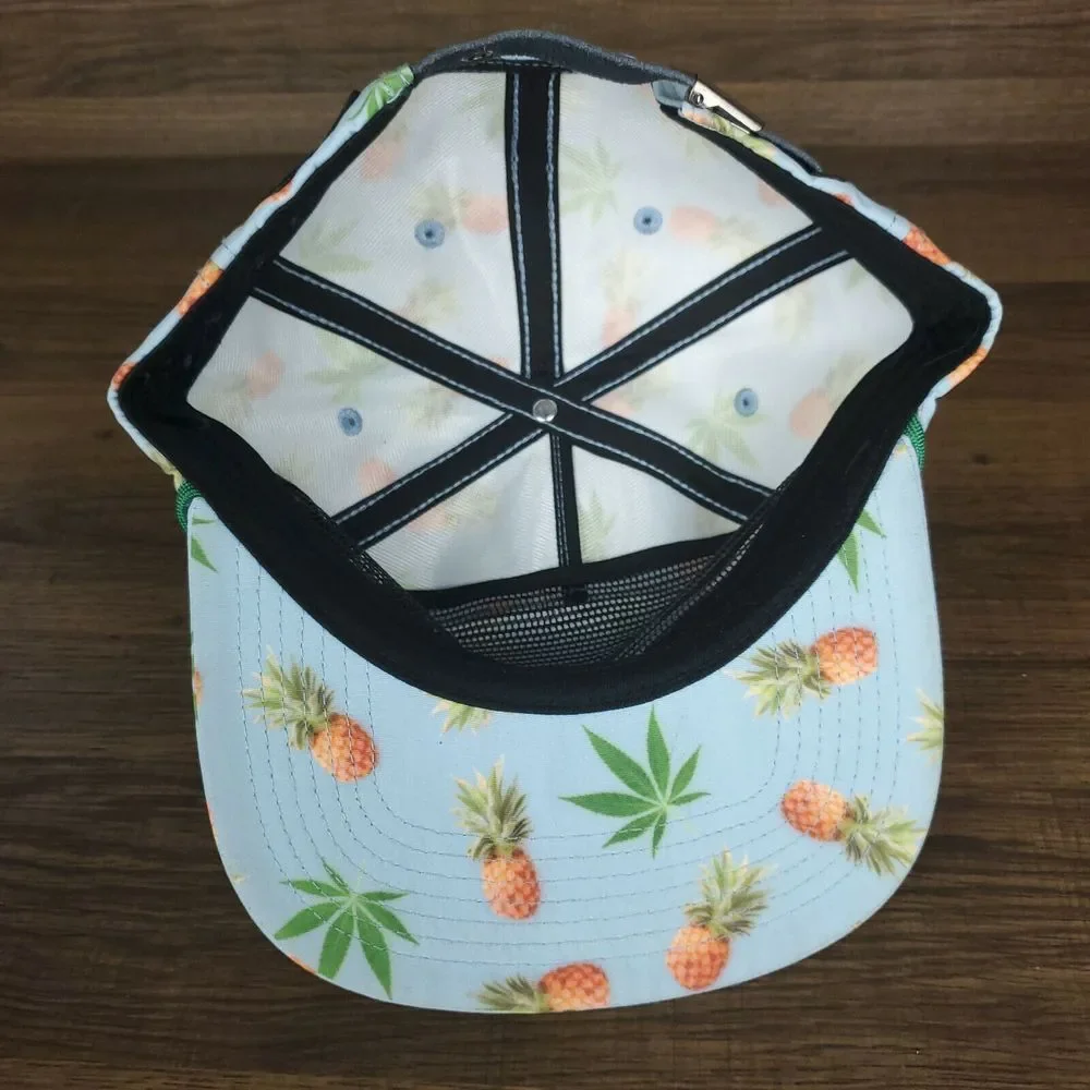 Tropical Pineapple Strapback Hat Cap Light Blue Rope Bill Green‎ Leaf New